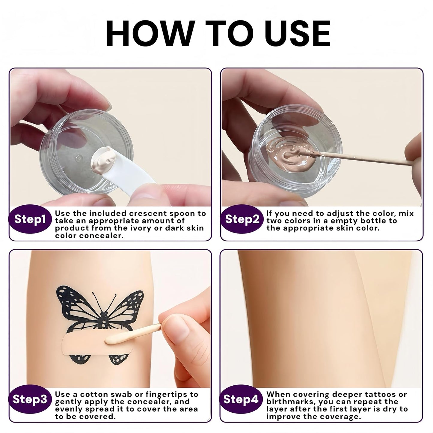 Tattoo Cover Up Cream - Waterproof & Sweatproof Body Concealer for Scars & Dark Spots | Blendable Dual Shades (Ivory & Medium Deep)