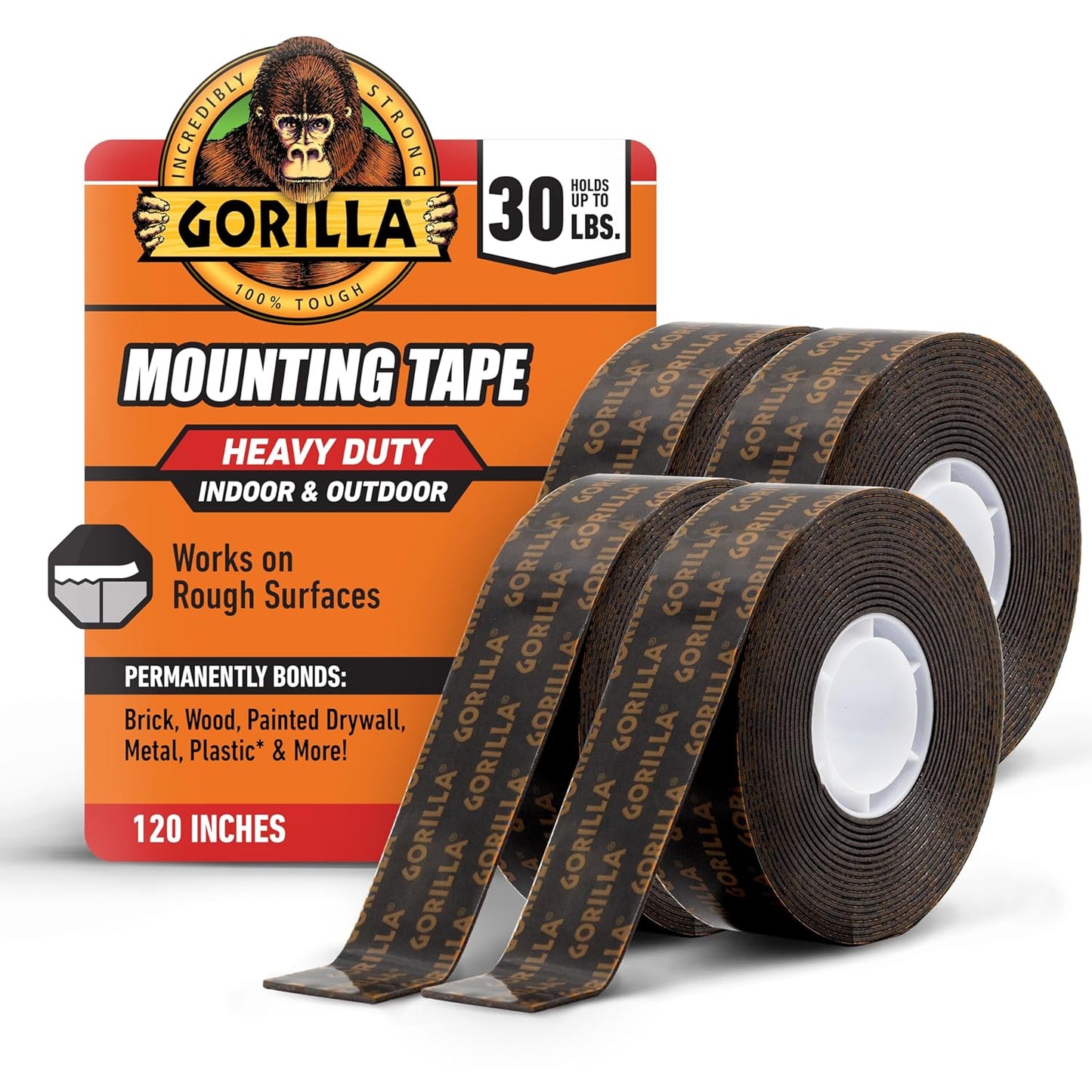 Gorilla Heavy Duty Double-Sided Mounting Tape - Weatherproof Black Adhesive, 1" x 120" for Indoor/Outdoor Use