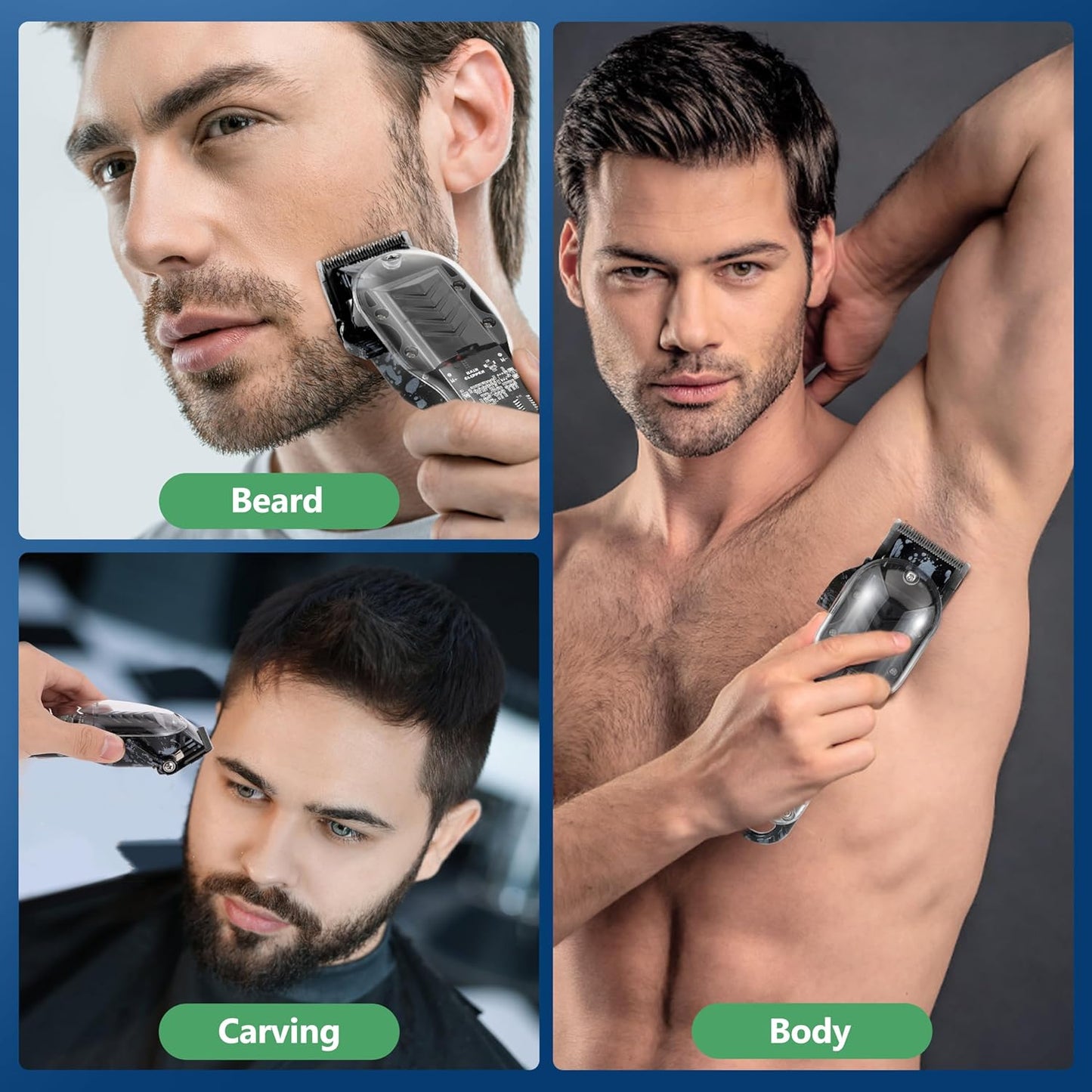 Professional Hair Clippers for Men - Cordless Barber Kit with LED Display | 8 Fade Taper Combs, Black