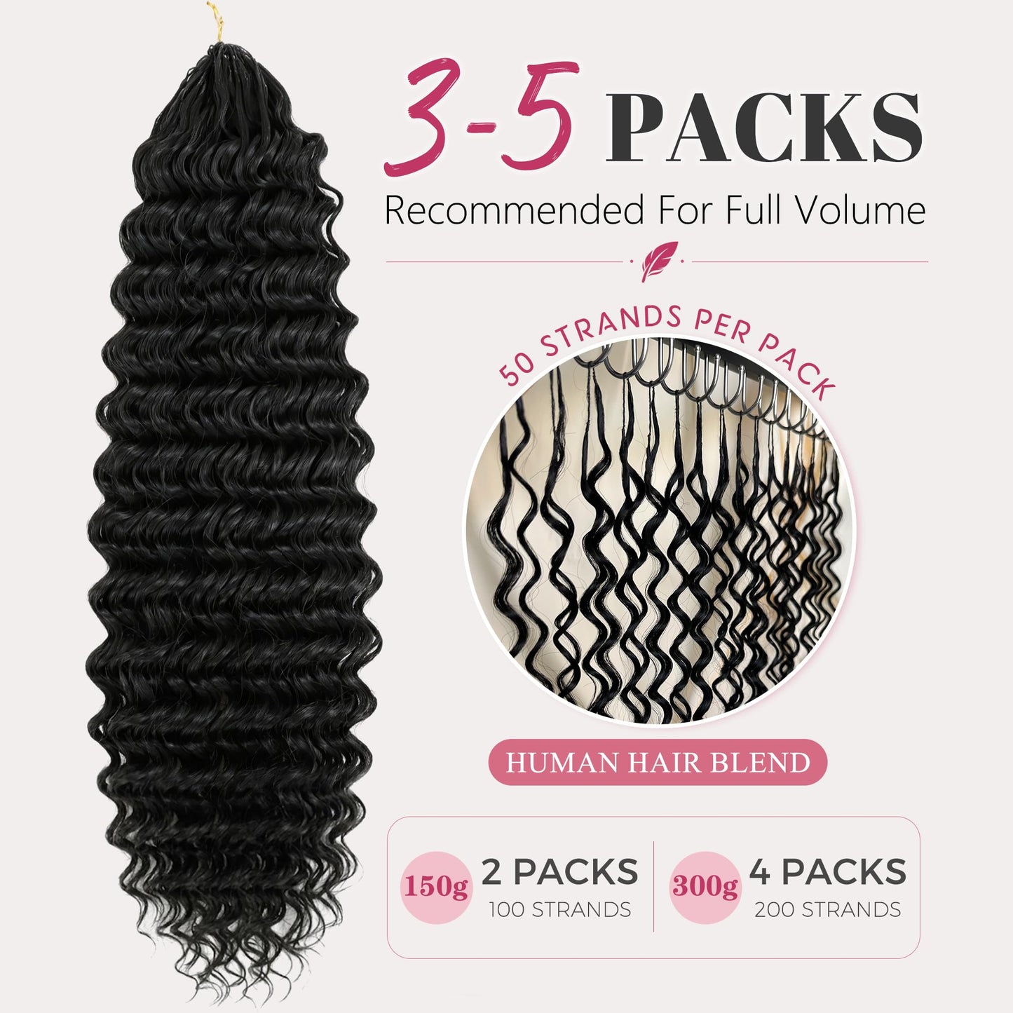 BLL Miracle Knots Crochet Hair For Black Women, 14 Inch 150g Feather Human Hair Blend Pre-Separated Deep Wave Crochet Braids Invisible Miracle Knots Twist Hair Extensions (1B, 100 Strands)