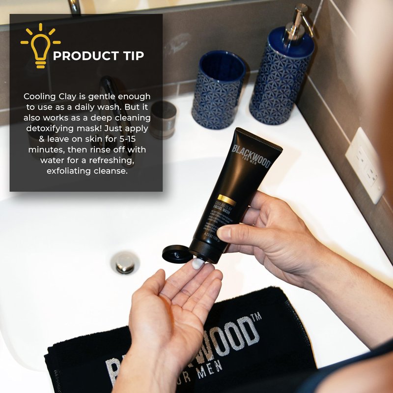 Blackwood For Men Cooling Clay Face Wash - Activated Charcoal, Menthol, & Tanakura Clay Cleanser & Mask for Deep Cleansing & Acne Treatment - Sulfate Free, Paraben Free, & Cruelty Free (4.23 oz)