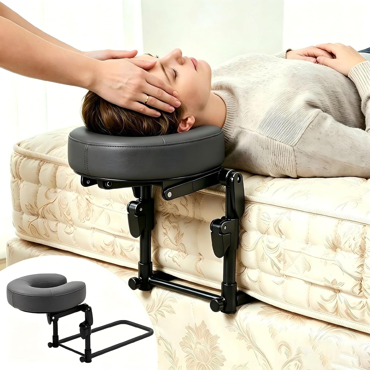 Massage Headrest for Bed - Adjustable 18" SPA Face Cradle Cushion | Home Salon Support (Black)