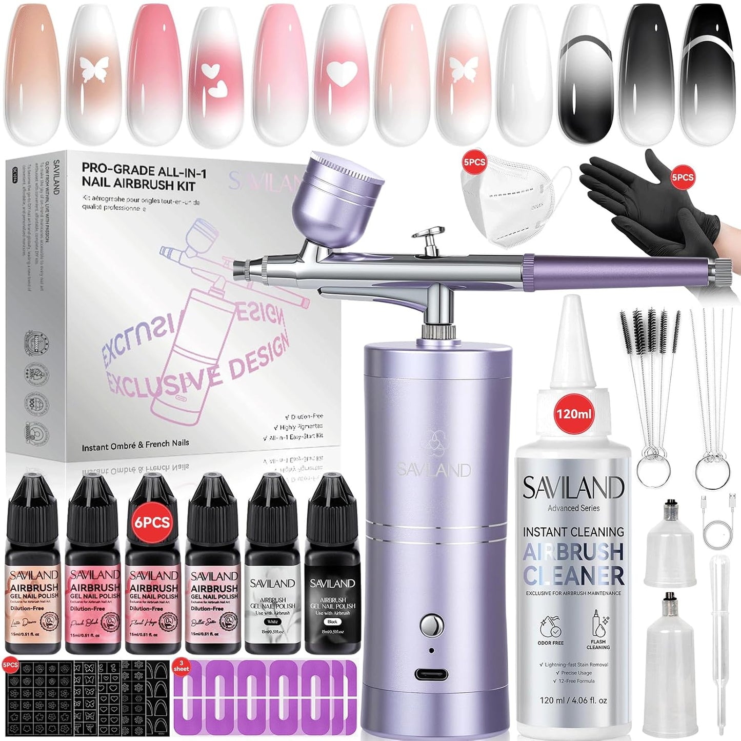 SAVILAND Airbrush Gel Polish Set | 12 Macaron Colors, HEMA & Acetone Free, 4-Week Wear for Nail Artists