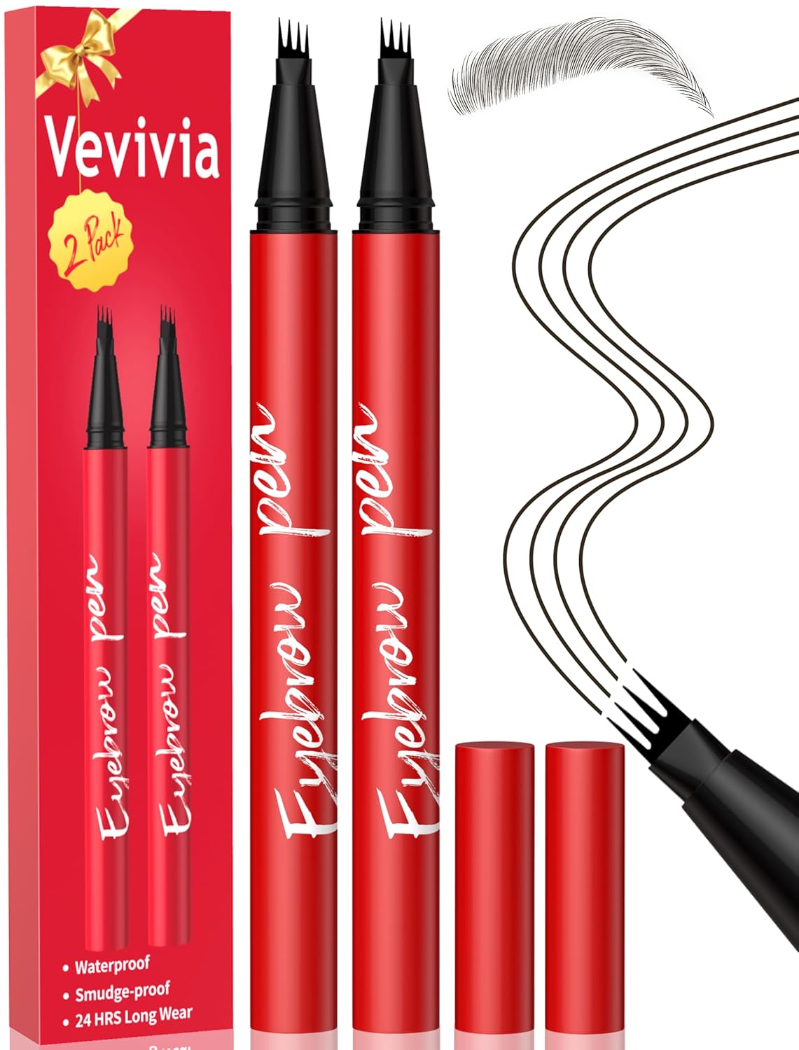 Eyebrow Pencils for Women - Precise 4-Tip Brow Pen 2 Pack | Natural-Looking Fuller Brows, Dark Brown