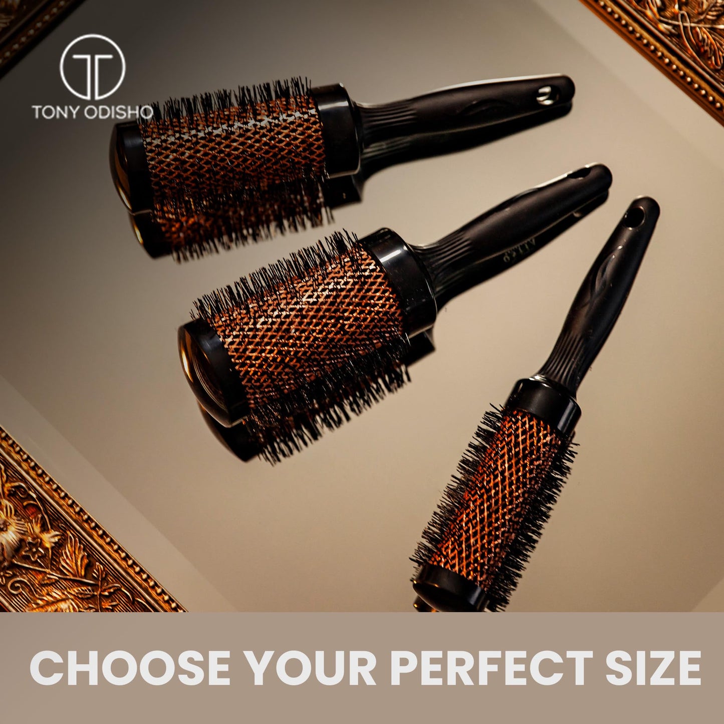 TONY ODISHO Copper Round Trio Brush Set – Professional Ceramic Thermal Ionic Styling Brushes with Boar Bristles for Volume, Shine & Salon-Quality Blow Drying – Small, Medium & Large Round Brushes