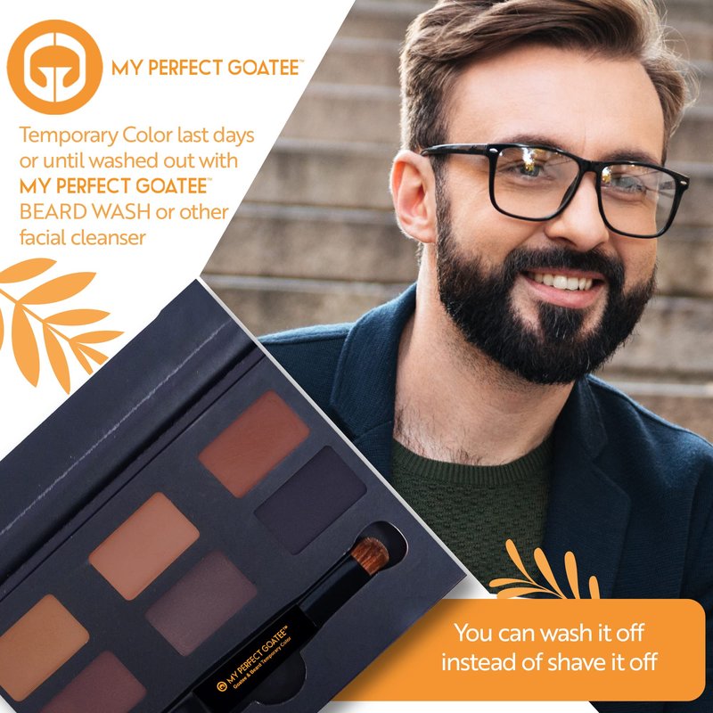 Temporary Beard Color for Men – Natural Gray Coverage – Hypoallergenic, No PPD, Ammonia-Free – 6 Shades – Brush-On – Lasts 24-48 Hours – Goatee Mustache Sideburns | My Perfect Goatee