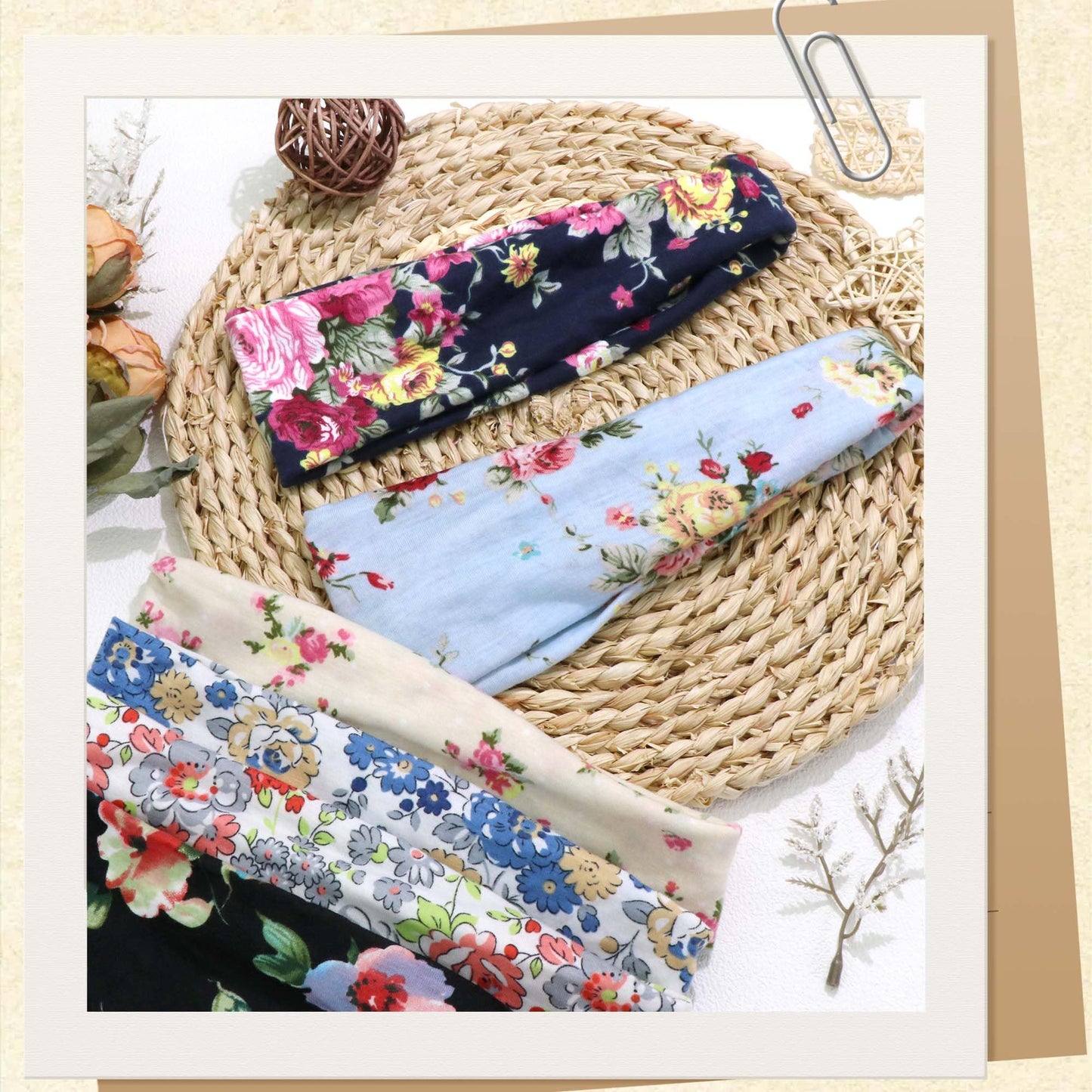 FARSYOD 6 Pack Headbands For Women Boho Headband Floral Wide Hair Bands Soft Sweat Band Fashion Head Band Workout Yoga Bandana Hairband Elastic Easter Hair Accessories
