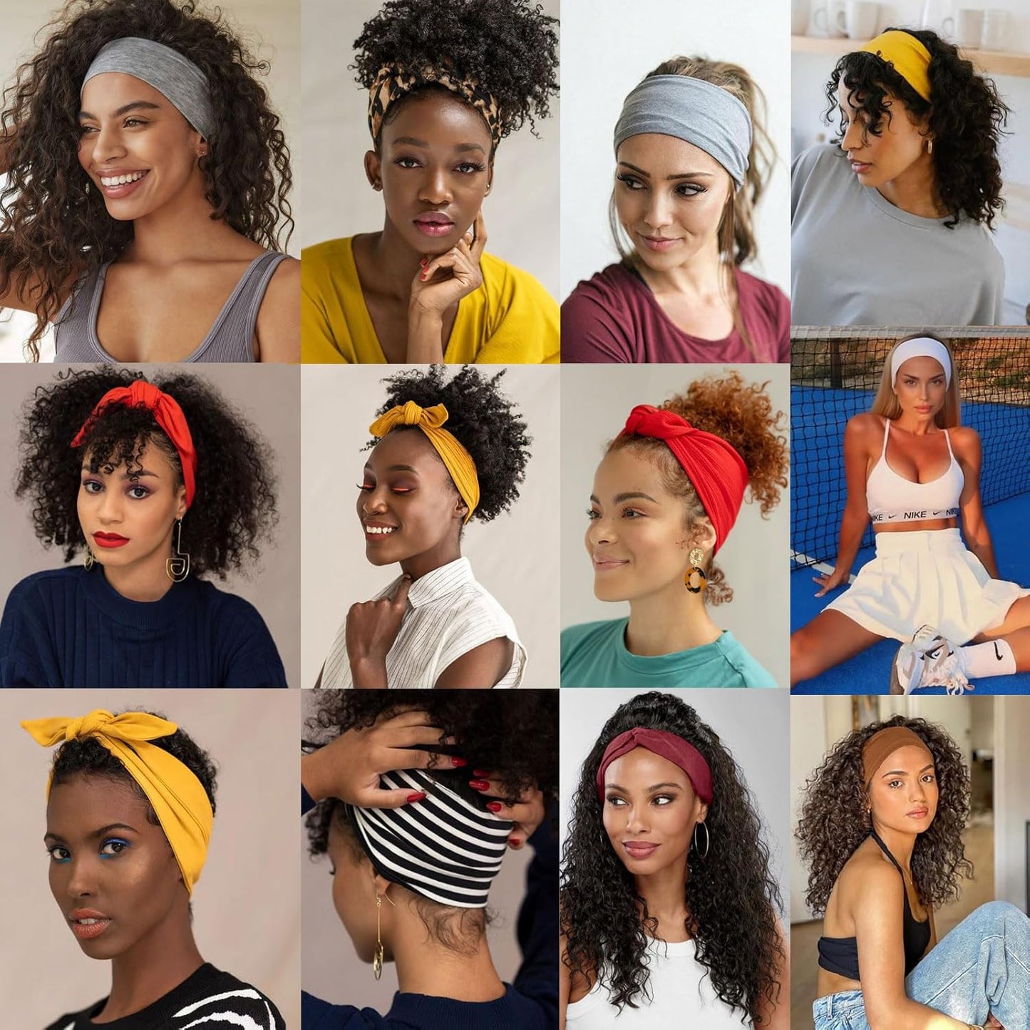 Adjustable Knotted Headbands for Women - 4 Pack Elastic Non-Slip Fashion Hair Bands for Workout | Black