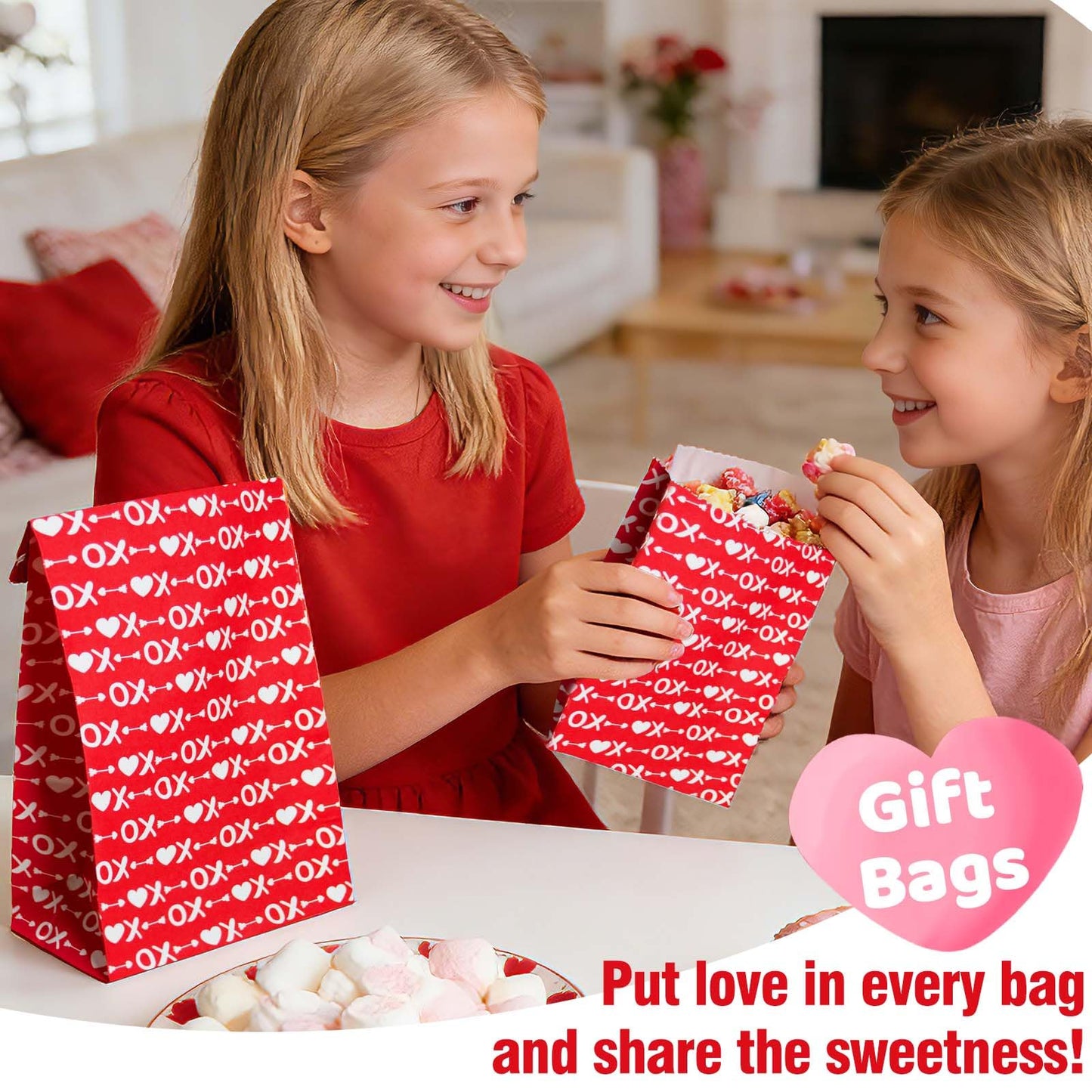 Haobell Valentines Day Bags - 24 Pcs Valentines Goodie Bags With Stickers for Classroom Parties, Kids, Coworkers