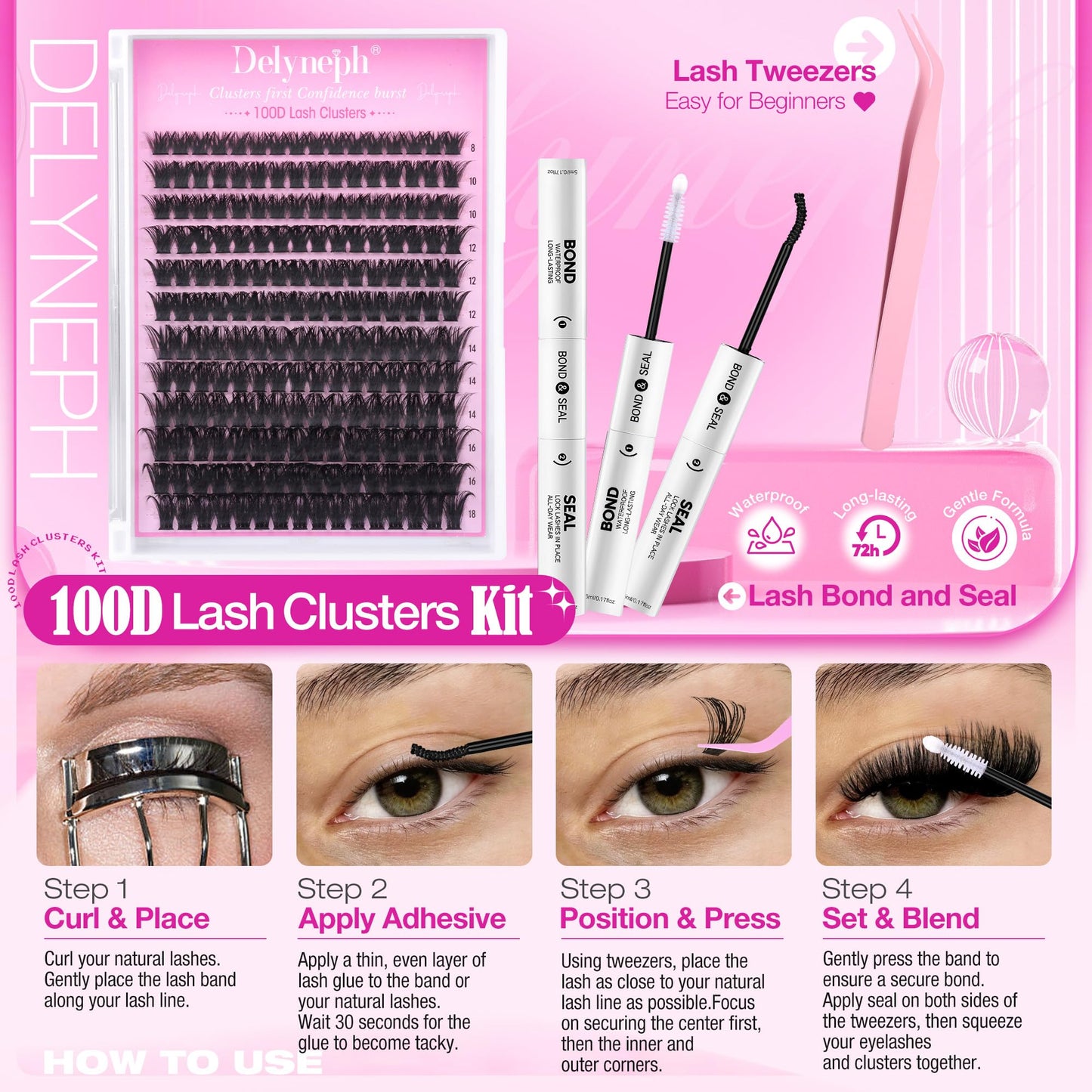 100D Lash Clusters Kit Wispy Eyelash Clusters Kit D Curly Lash Extension Kit 8-18mm Cluster Eyelash Extensions Kit Thick Individual Lashes Clusters by Delyneph
