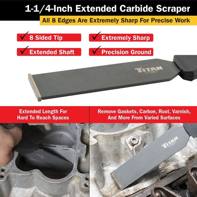 Titan 17022 Extra Long 1-1/4-Inch Carbide Scraper with Serrated Blade