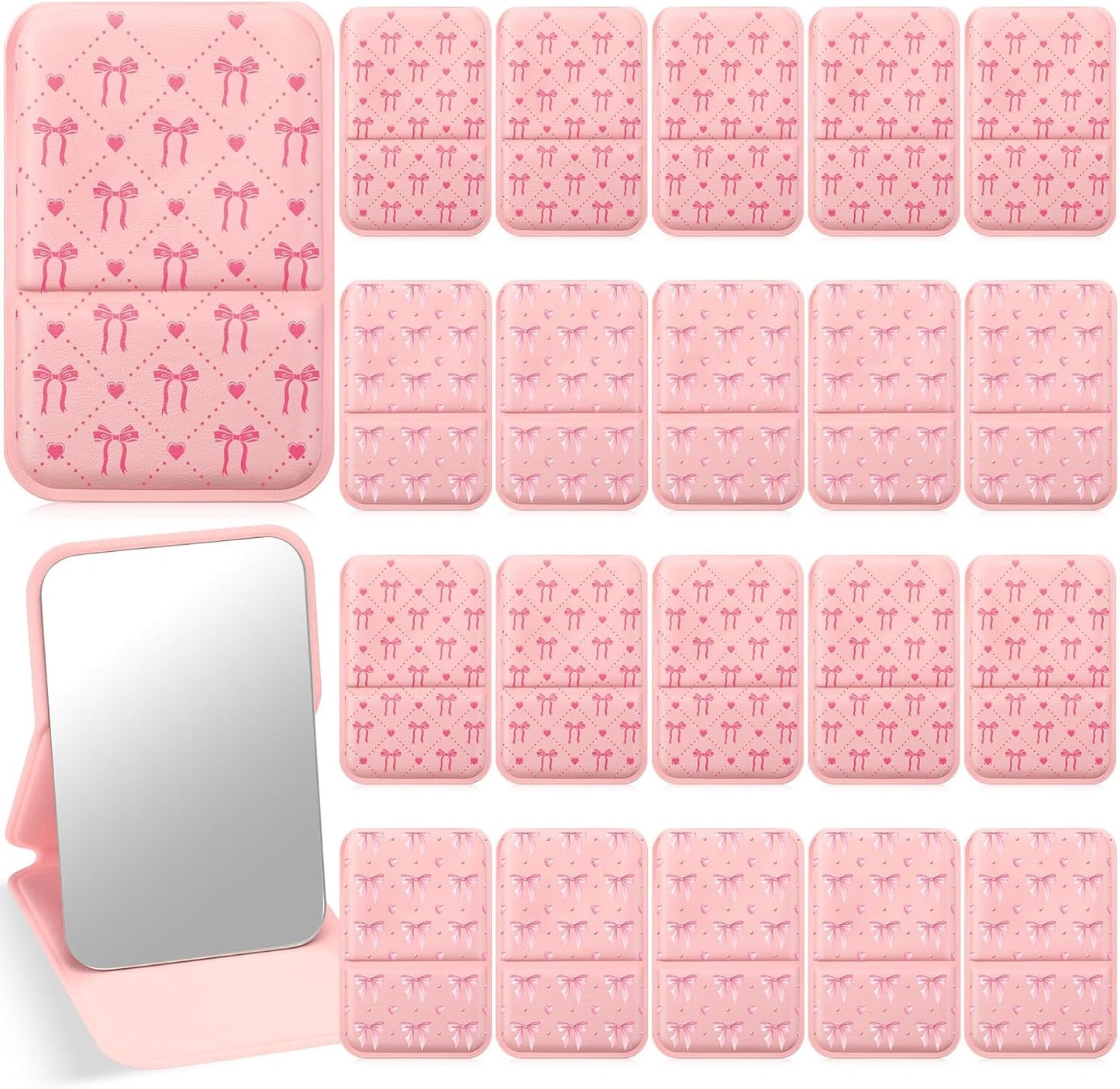 Amyhill Mini Folding Heart Mirror - 24 Pcs Compact Mirrors for Women | Pastel Pink Gift Set for Birthdays & Celebrations