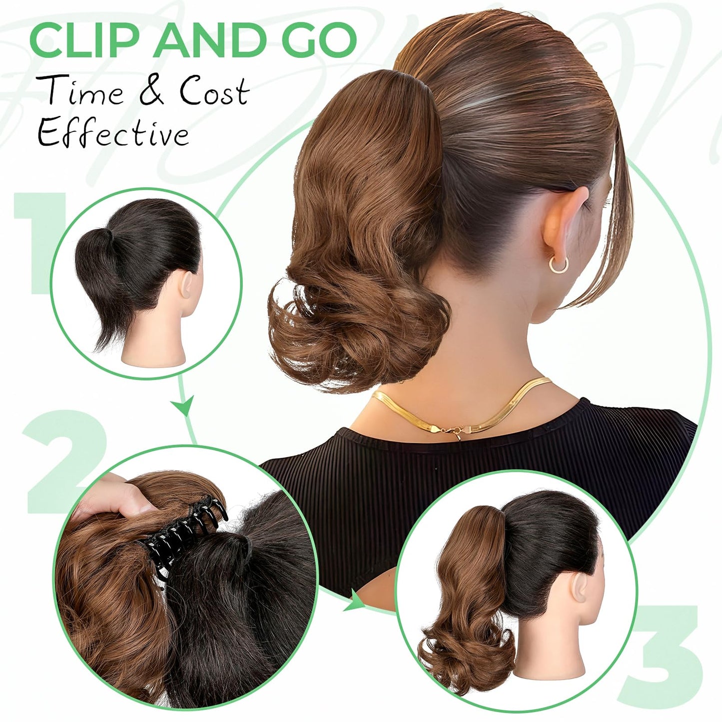 Cephermer Ponytail Extension 10" Claw Clip Short Wavy Pony Tails Copper Red Natural Looking Synthetic Hairpiece for Women