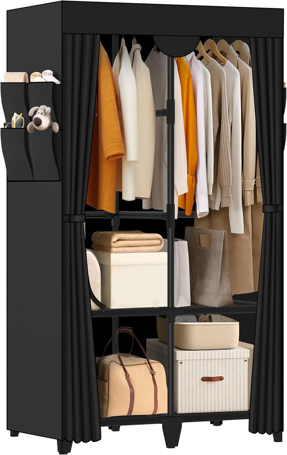 Large Capacity Portable Closet - Quick Assembly Gray Wardrobe with 4 Hanging Rods, 8 Shelves & 8 Pockets | Ideal for Bedroom & Living Room