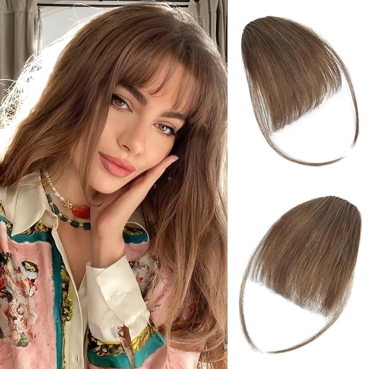 Clip-In Bangs - 100% Real Human Hair Wispy Fringe Hairpiece | Natural Ash Blonde for Daily Wear & Festivals