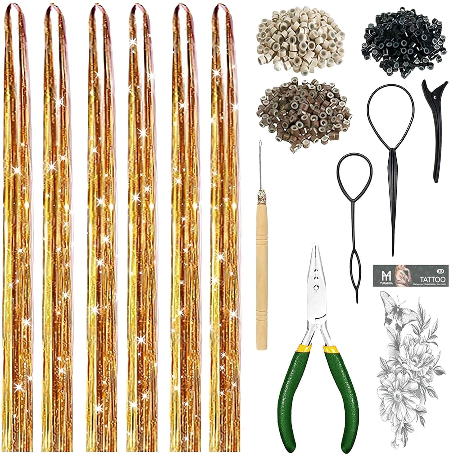Hair Tinsel Kit - Holographic Hair Extensions with 8600 Strands | 18 Colors, 48 Inch, Heat Resistant Sparkling Glitter for Parties
