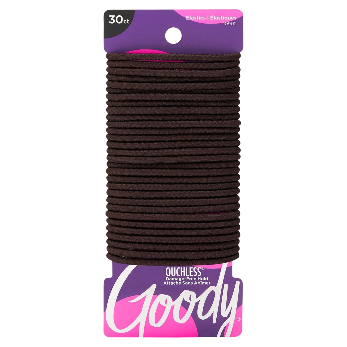 Goody Ouchless Hair Elastics - Tangle-Free Hold for Thick, Curly & Coily Hair - 30 Count, Black Ponytail Holders