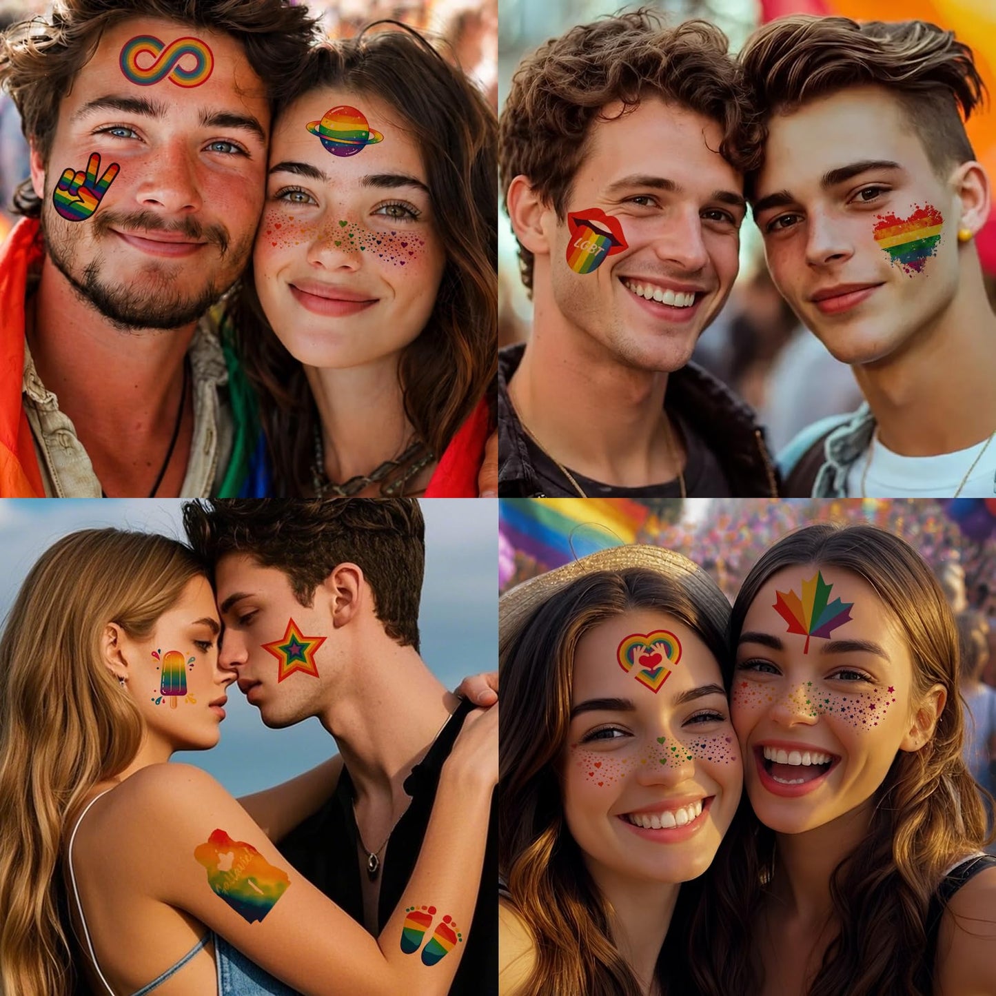 JEEFONNA 24 Sheets Pride Freckles Face Temporary Tattoos, LGBTQ Freckles Rainbow Tattoos, Waterproof Rainbow Gay Tattoo Stickers for Pride Equality Parades Accessories
