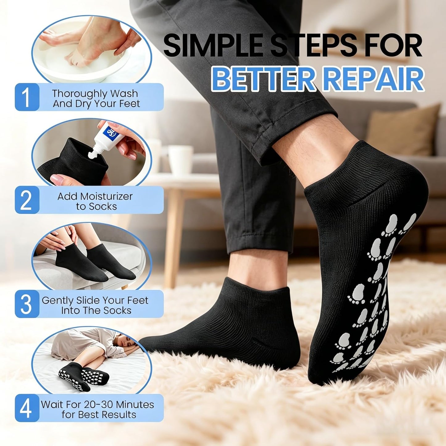 Silicone Moisturizing Socks for Dry Cracked Feet - Aloe Spa Hydrating Foot Care | Large (Up to Size 12)