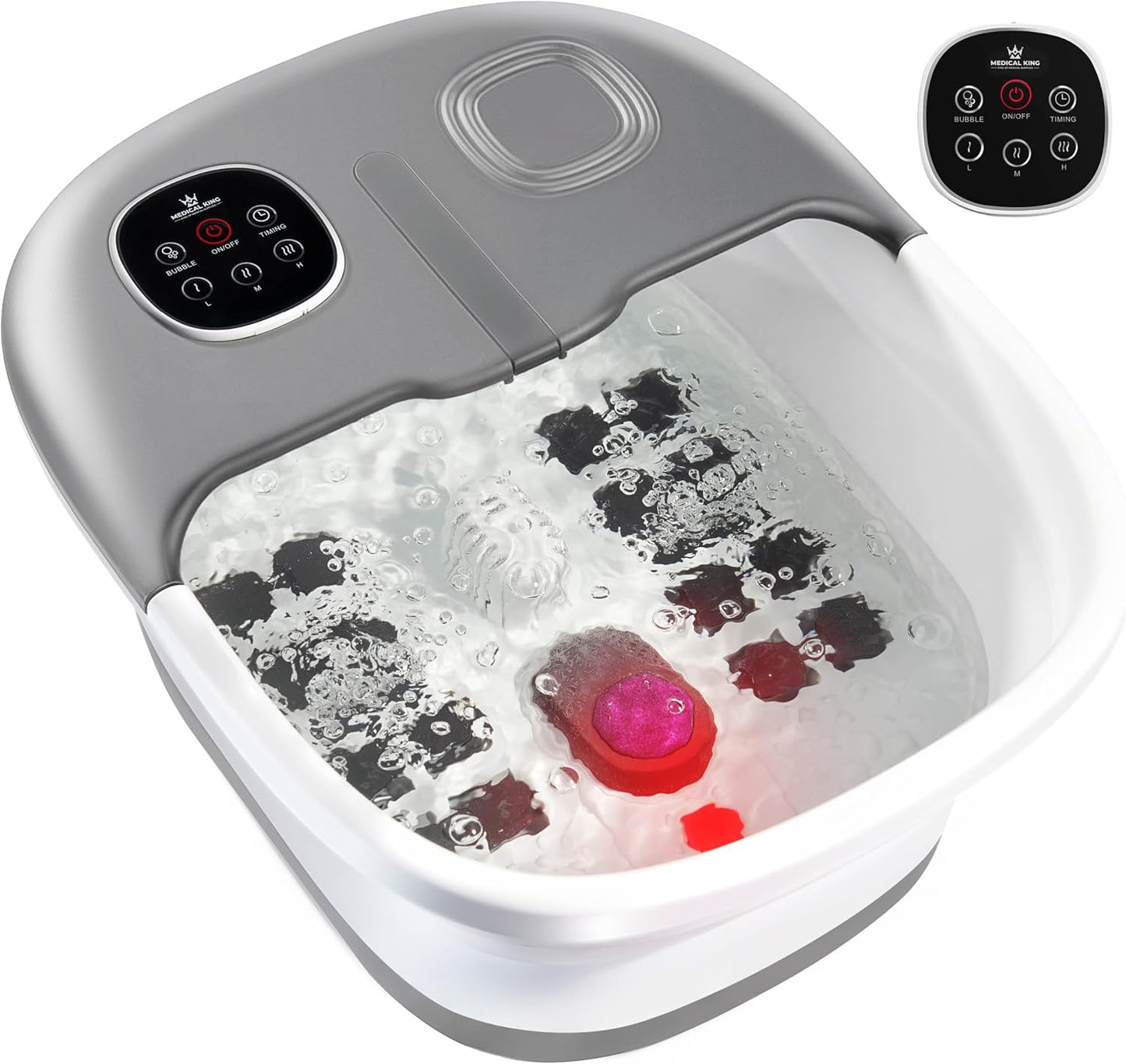 Medical King Foot Spa - Heated Massage with Jets & Remote Control | Collapsible Design with Pumice Stone