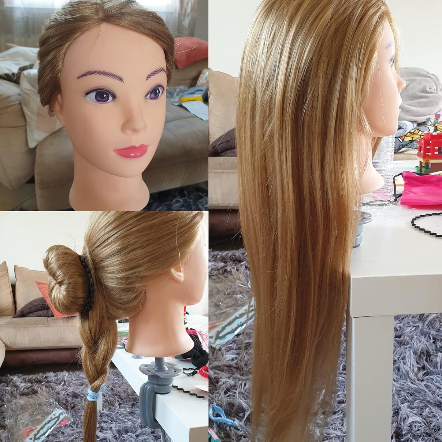 Human Hair Mannequin Head - 28” Cosmetology Training Doll for Hair Styling | 80% Real Hair with Table Clamp
