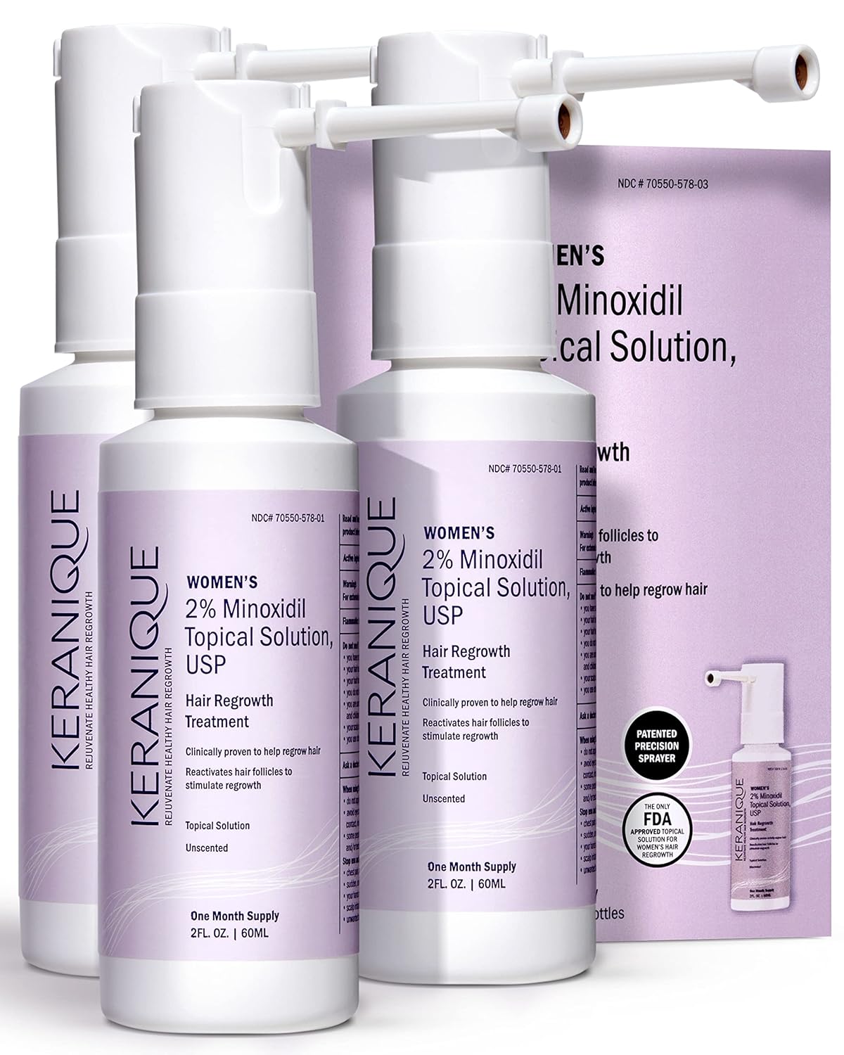 Keranique Hair Regrowth Treatment for Women - 2% Minoxidil Topical Solution for Thinning Hair - 4 Fl Oz with Precision Spray Applicator