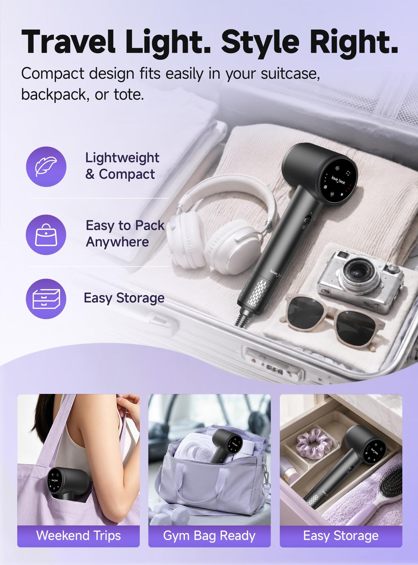 Hair Dryer, Professional Ionic Hair Dryer for Fast Drying, Low Noise and Quiet, Lightweight, 600 Million Negative Ions, High-Speed Hair Blow Dryer Without Hair Damage for Women, Men, Travel, Salon