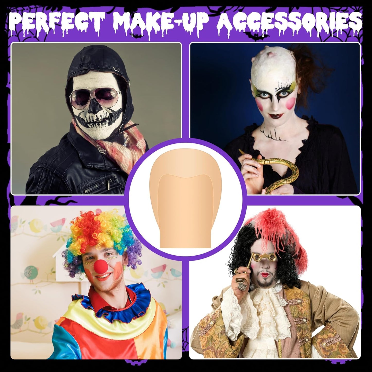 Bald Caps for Halloween - 2 Piece Latex Caps with Wig Cap for Men & Women | Costume Accessories