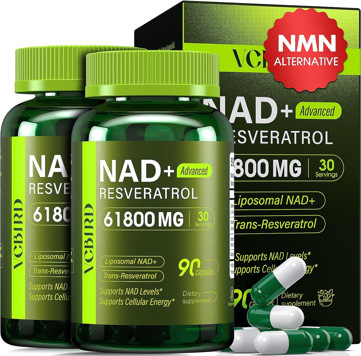 NAD Resveratrol Supplement 1200mg - Liposomal NAD+ for Energy & Healthy Aging | 90 Capsules