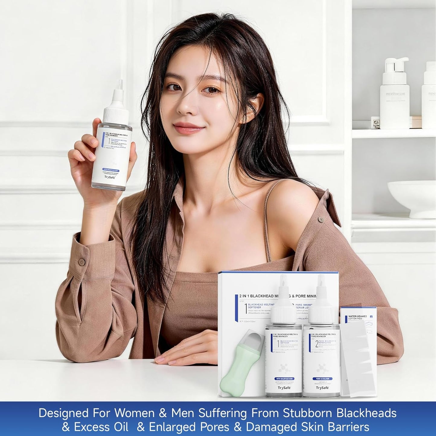 **PDRN & Calcium Blackhead Melting Pore Minimizer - 10.15 fl oz | 60 Skin Wrap Cotton Pads for Sebum Control & Moisturizing | Korean Skincare**