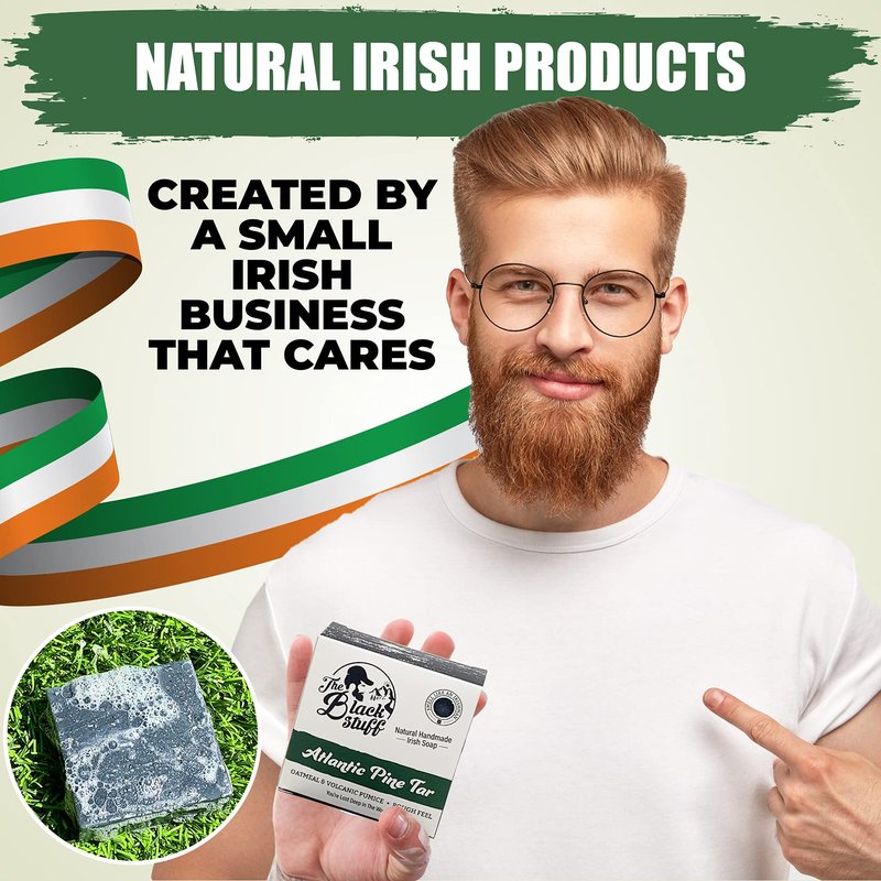 The Black Stuff Pine Tar Soap - Mens Bar Soap Made with Pine Tar, Organic Ingredients and Essential Oils - Handmade Cold Process Body Soap for Men - Moisturizing and Cleansing organic Bath Soaps