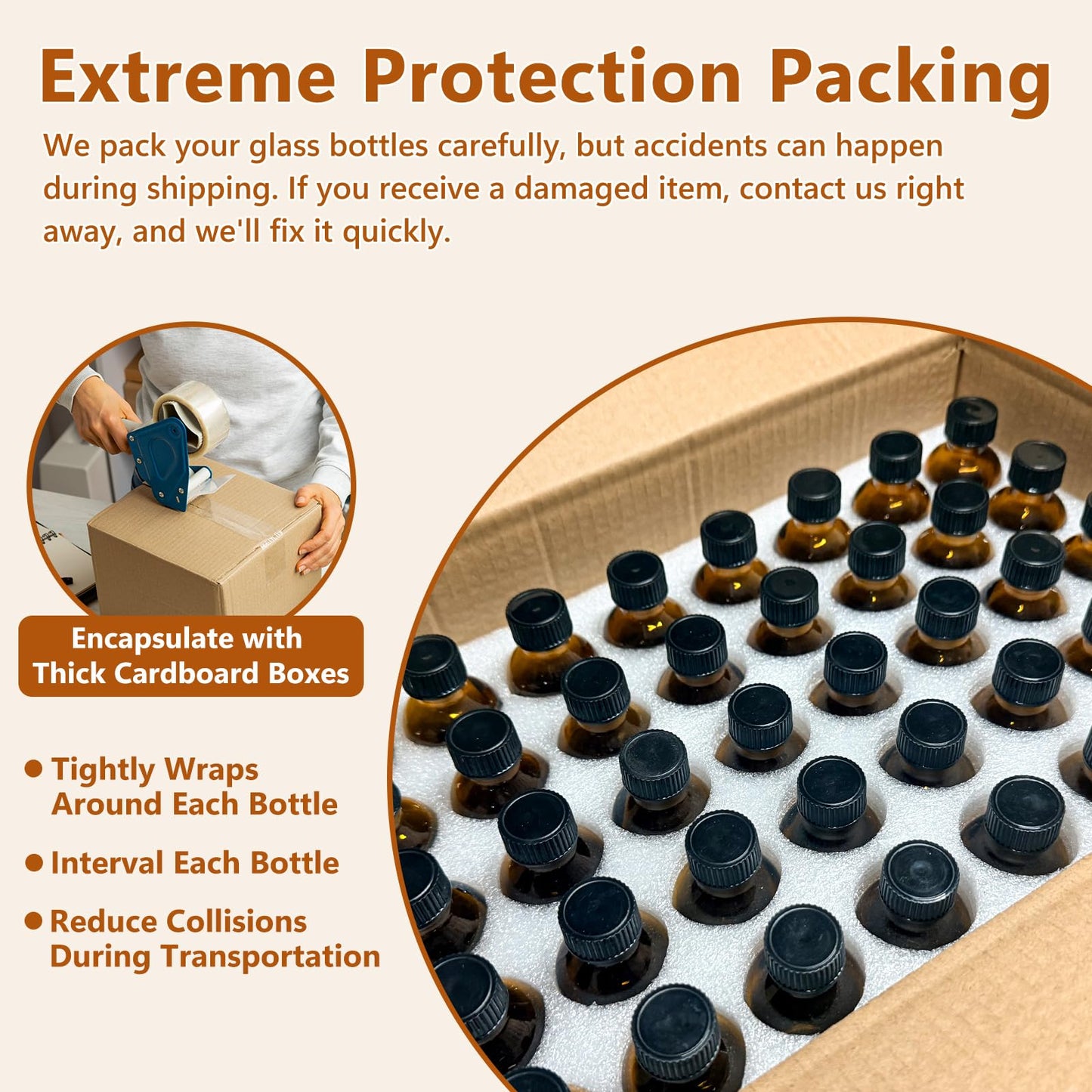 40 Pack 2oz Amber Glass Boston Round Bottles with Polycone Leak-Proof Phenolic Caps – Brown Airtight Refillable Containers for Homemade Vanilla Extract, Essential Oils, Herbal Medicine, and Syrups