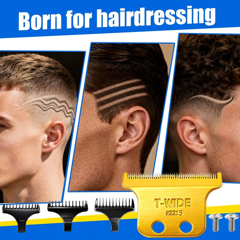 2215 Replacement T Wide Blades Compatible with Wahl 5 Star Detailer Li Trimmer(8081) and (8171) - Adjustable Stainless-steel Zero-Gap Trimmer Blade ((1PC-Gold)