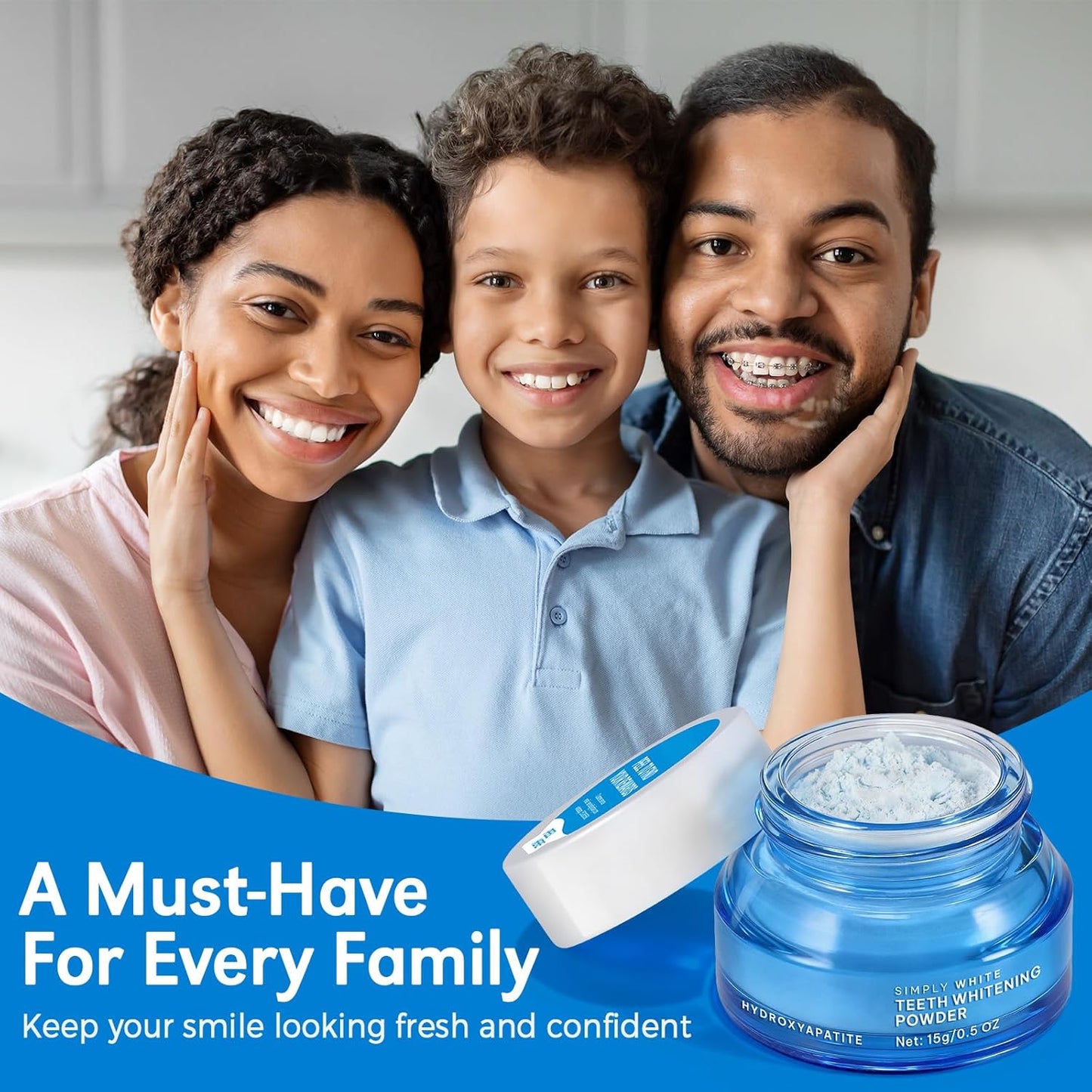 Teeth Whitening Powder - Enamel-Safe Hydroxyapatite Formula - Gentle, No Sensitivity - 15g for Long-Lasting Freshness