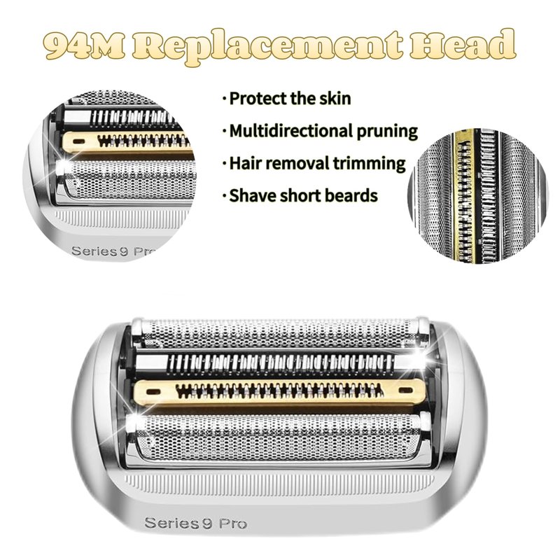 Series 94M Replacement Head Electric Shaver Blade Compatible with Braun Series 9 Pro and Series 9 Electric Razors(3 Pcs Silver)