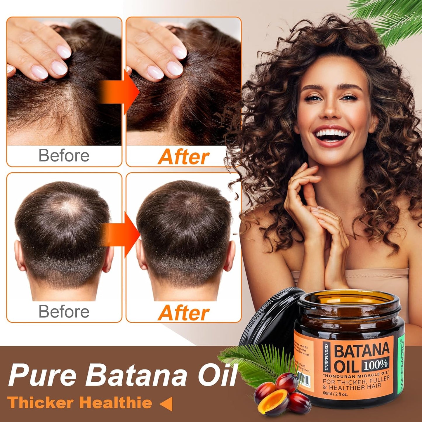 Unrefined Batana Oil for Hair Growth - Organic Hair Mask with Natural Ingredients | 2 fl oz Espresso Coffee