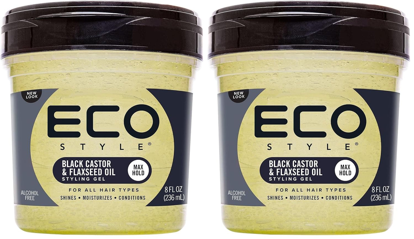 Eco Style Black Castor & Flaxseed Oil Gel - Nourishing Hair Styling - 8 oz | Weightless Hold & Shine