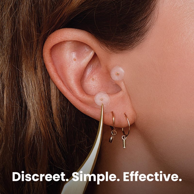 CalmPops Acupressure Ear Seeds | Ear Seeding Kit Acupuncture Ear Seeds Stickers for Immune System & Digestive Health Support + Auricular Acupuncture Chart (60 Units, 24K Gold Plated)