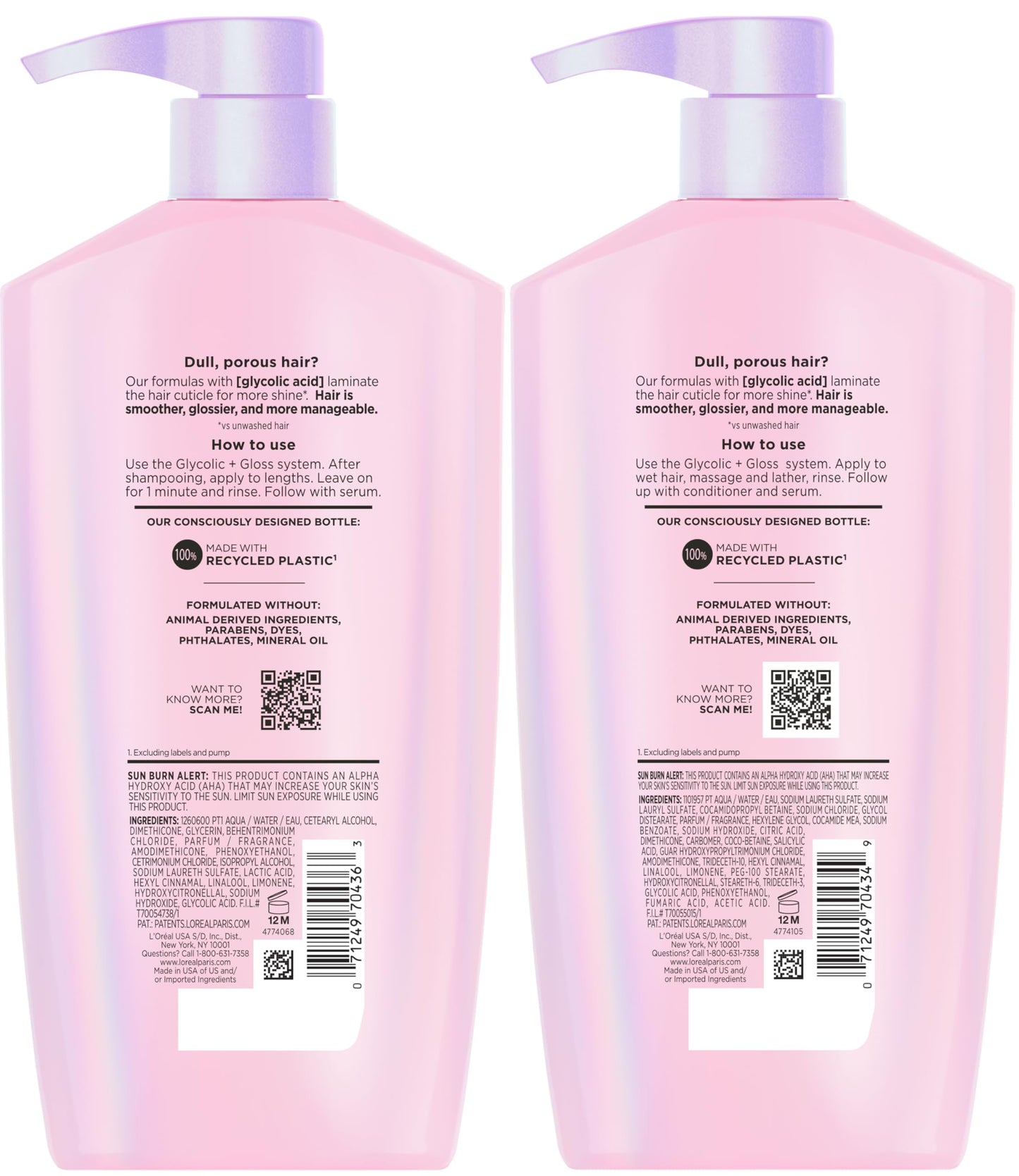 L'Oreal Paris Elvive Glycolic + Gloss Shine Boosting Shampoo and Conditioner Set, Cleanses and Smooths Dull, Porous Hair Into High-Shine, Glossy Hair, 56 Fl Oz Set