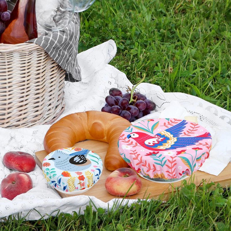 Revahope 5 Pieces Bowl Covers Reusable, 5 Size Elastic Cloth Bowl Covers for Bread Proofing, Food Covers Washable for Food Fruits Leftover (Floral Bird)