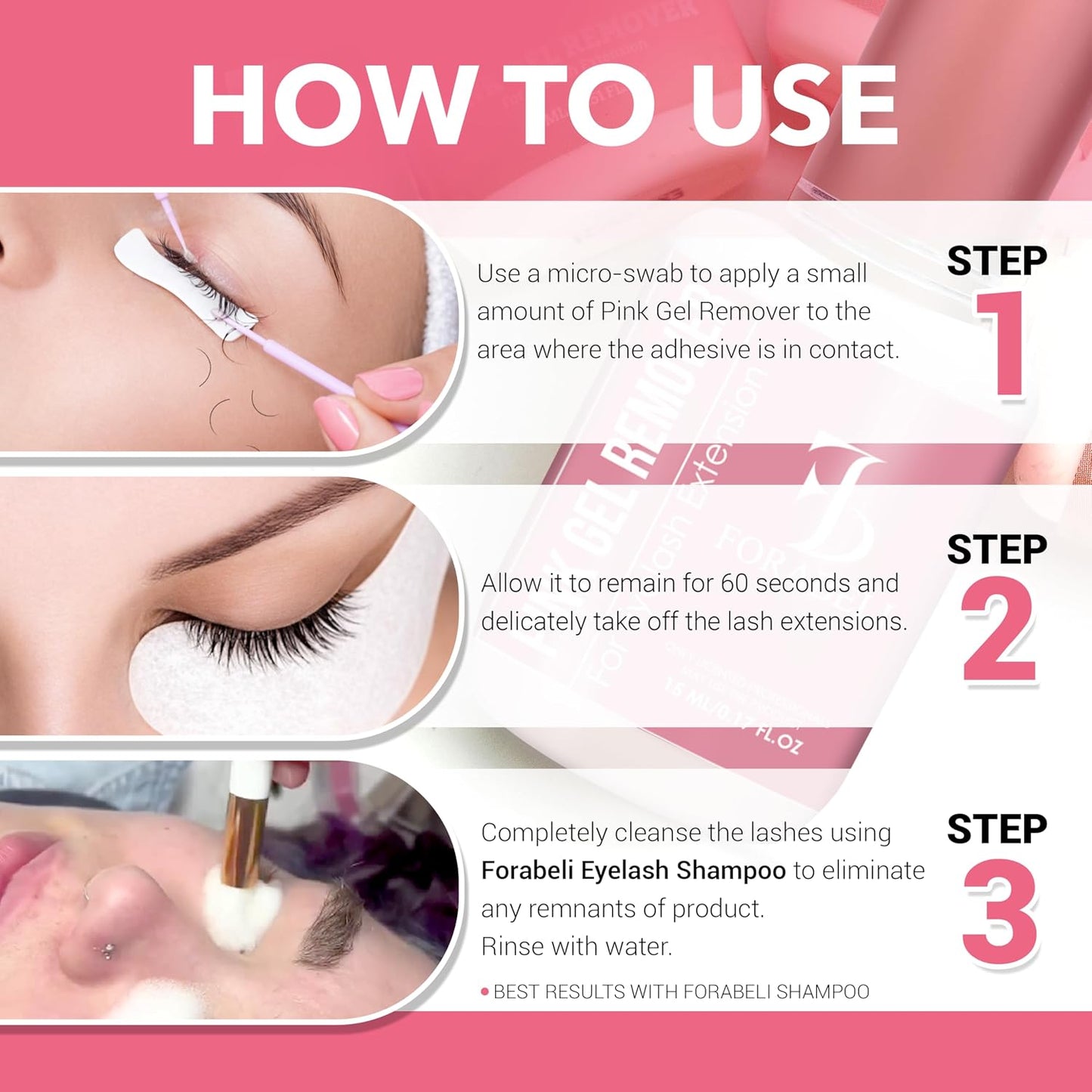 Pink Gel Lash Remover for Eyelash Extensions - Fast Acting 60s Dissolution | Professional Glue Remover | 15ml