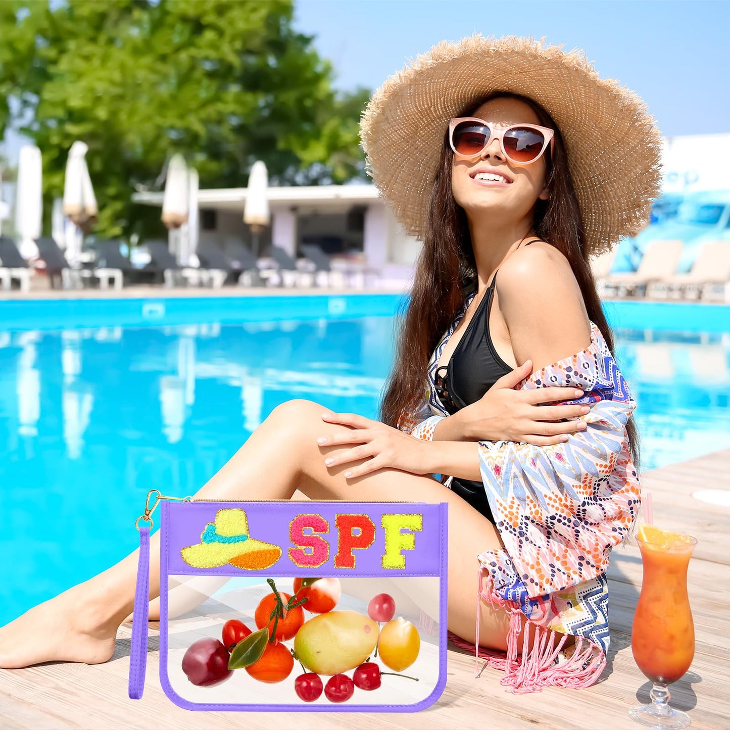 Kacctyen 6 Pcs Spf Bags Chenille Letter Clear Makeup Bag with Zipper Nylon Sunscreen Cosmetic Travel Pouch Transparent Toiletry Storager Gym Beach Bag with Handle for Women Girls(Multicolor, Spf)