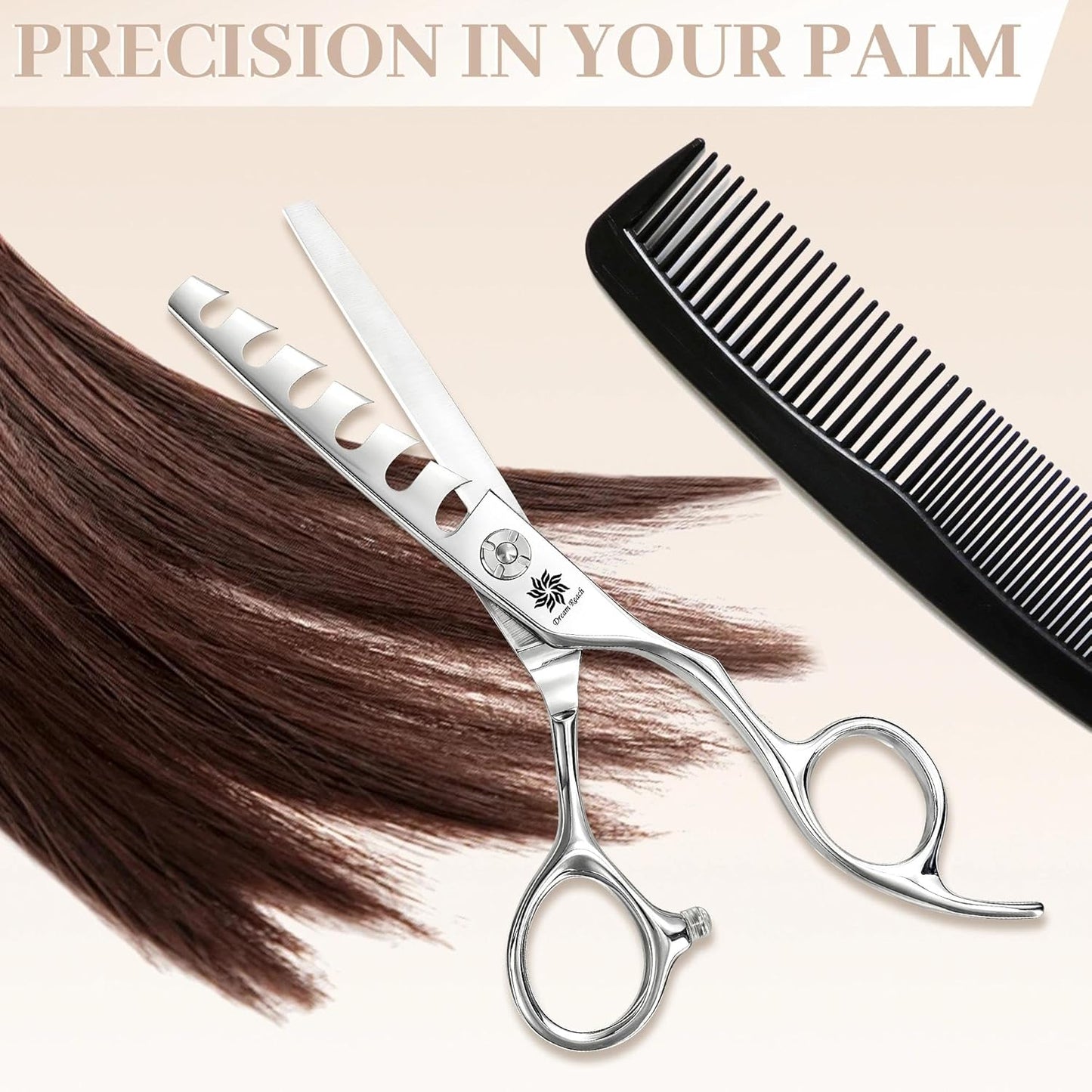 Dream Reach Professional Hair Cutting Scissors - 6 Inch Japanese 440C Steel Thinning Shear for Salon & Home Use