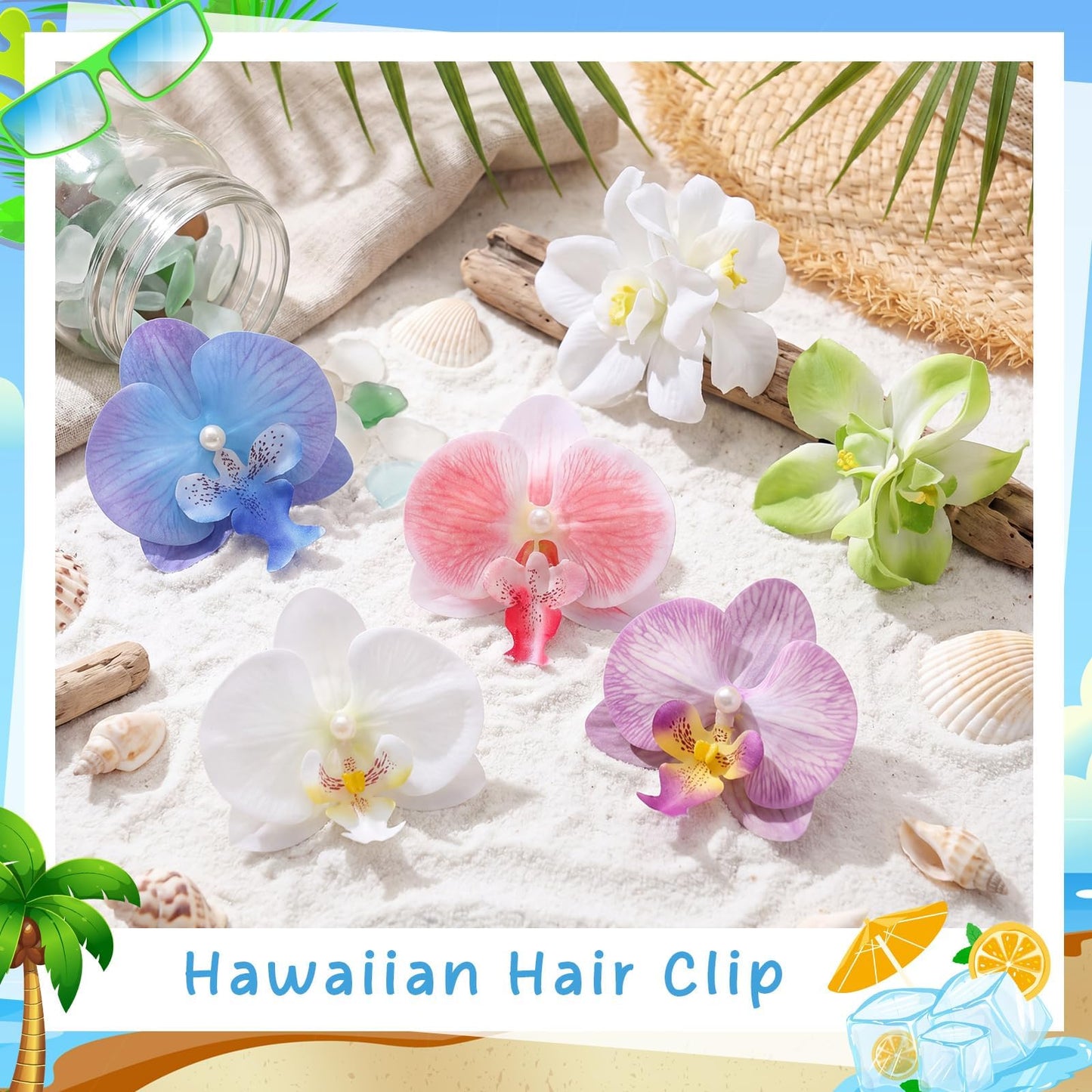 10 Pcs Hawaiian Flower Hair Clip for Women, 2 Styles Orchid Hair Clips Tropical Flower Hairpin Artificial Flower Hair Accessories for Vacation Beach Seaside Wedding