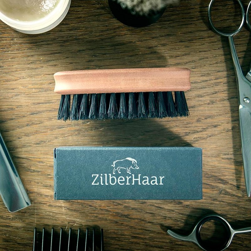 ZilberHaar - Pocket Mustache and Beard Brush - Soft Boar Bristles and Pearwood - Perfect Grooming Tool for Men - Relieves Itch, Works with all Beard Balms and Beard Oils - Made in Europe