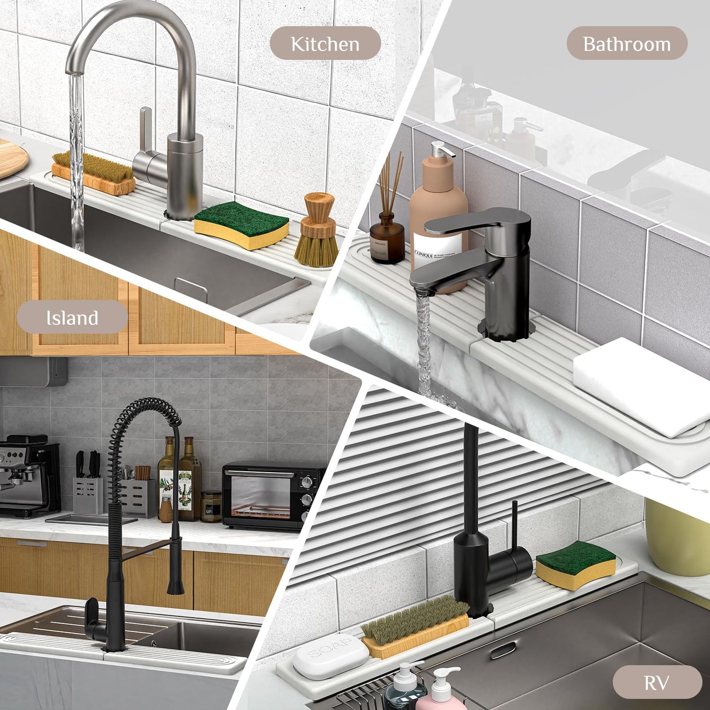 AKUVU Faucet Mat for Kitchen Sink - Super Absorbent Diatomite Fast Drying Stone, Quick Drying Splash Guard,Prevents Moisture Buildup Sink, Durable Protector for Kitchen,Bathroom Counter