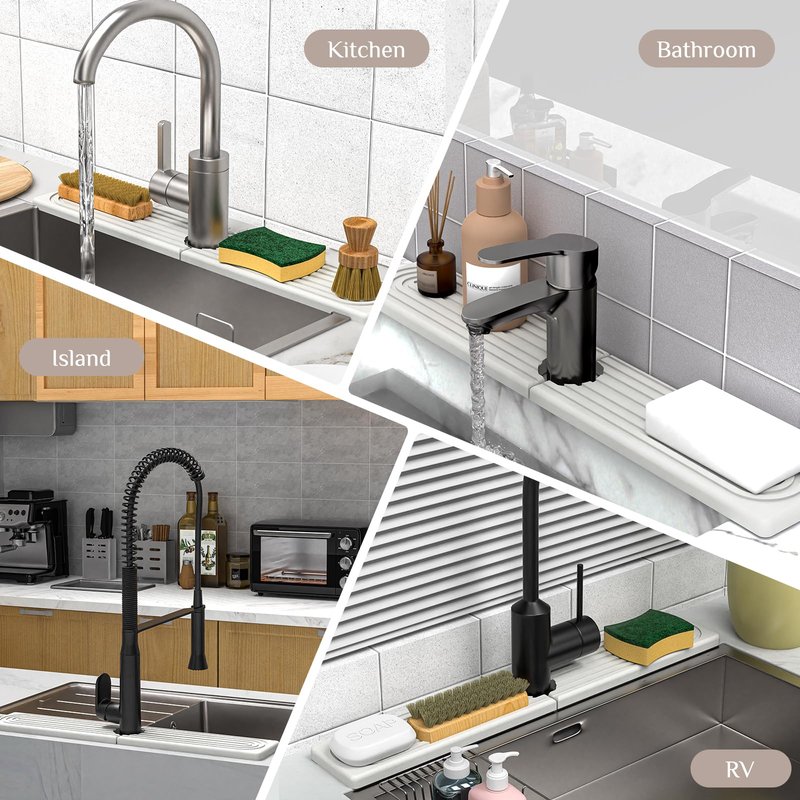 AKUVU Faucet Mat for Kitchen Sink - Super Absorbent Diatomite Fast Drying Stone, Quick Drying Splash Guard,Prevents Moisture Buildup Sink, Durable Protector for Kitchen,Bathroom Counter