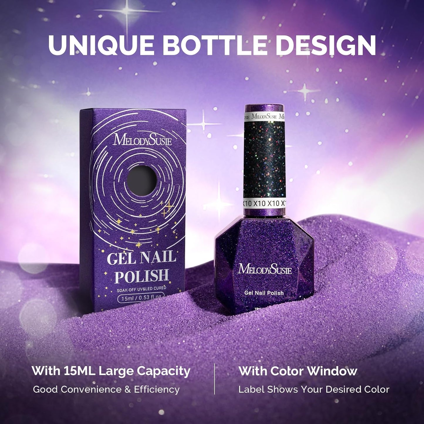 Gel Nail Polish - Black Glitter Soak Off UV LED Cured 15ML | Sparkly Shimmer for DIY Nail Art