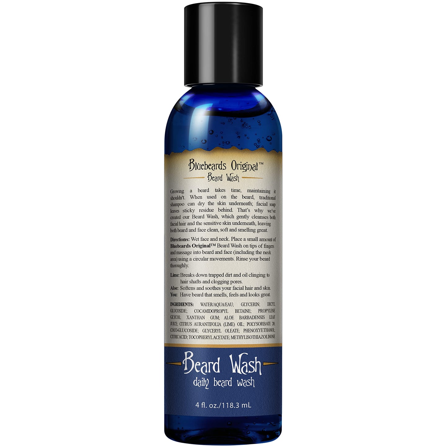 Beard Wash for Men - 4 oz Bluebeards Original Natural Beard Wash and Beard Moisturizer, Infused with Aloe & Lime - Deeply Cleans, Softens, and Conditions Your Beard and Skin Underneath - Made in USA