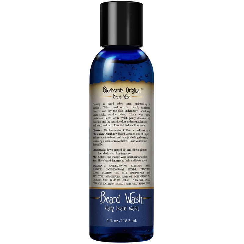 Beard Wash for Men - 4 oz Bluebeards Original Natural Beard Wash and Beard Moisturizer, Infused with Aloe & Lime - Deeply Cleans, Softens, and Conditions Your Beard and Skin Underneath - Made in USA